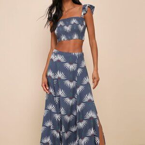 Lulus Trancoso Dusty Blue Floral Print Two-Piece Maxi Dress
